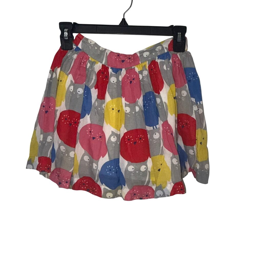 Mini Boden Cotton Skirt Colorful Owl & Cat Print Girls 9-10Y